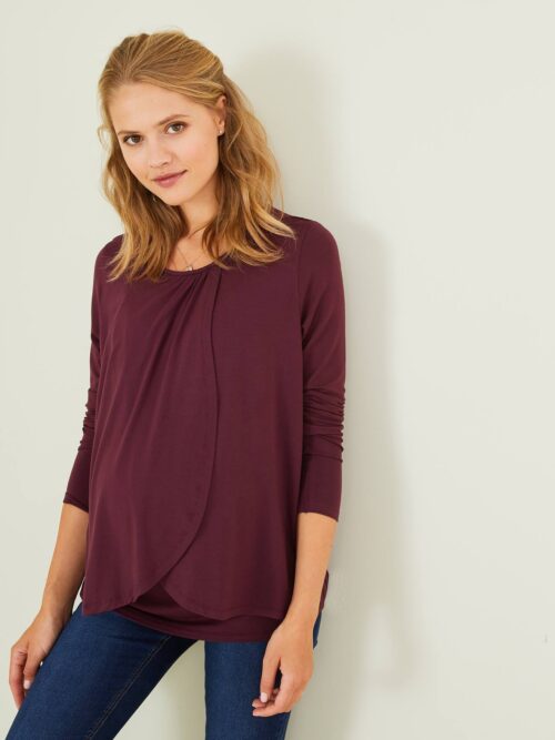 Zwangerschaps- en borstvoedingsshirt met gekruiste banden aubergine